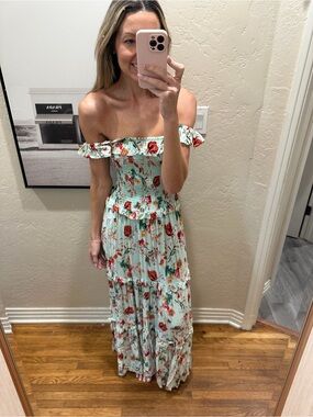 Mint Floral Tiered Maxi Dress with Ruffle Straps